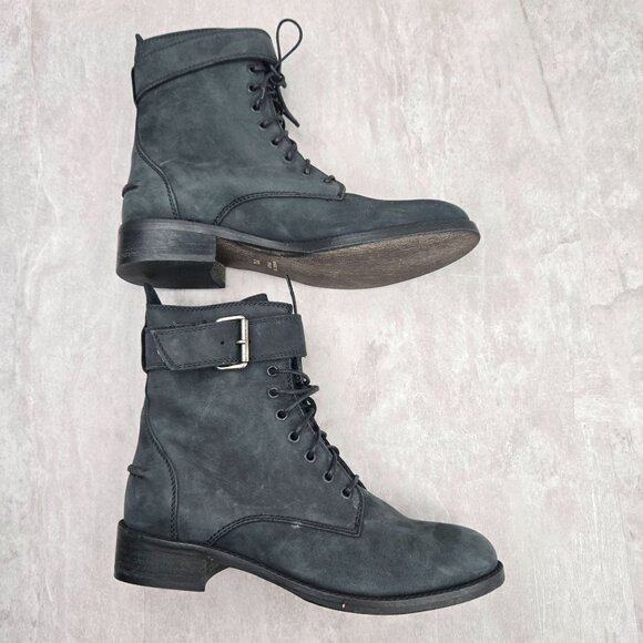 Madewell Combat Boots Leather Black Grunge Moto Lace Up Ankle Booties Size 7.5 - Picture 5 of 12